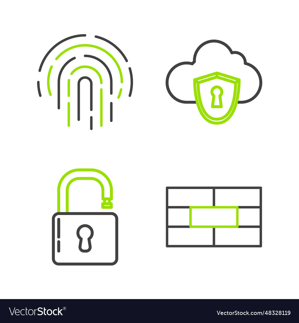 Set line bricks open padlock cloud and shield vector image Set line bricks open padlock cloud and shield