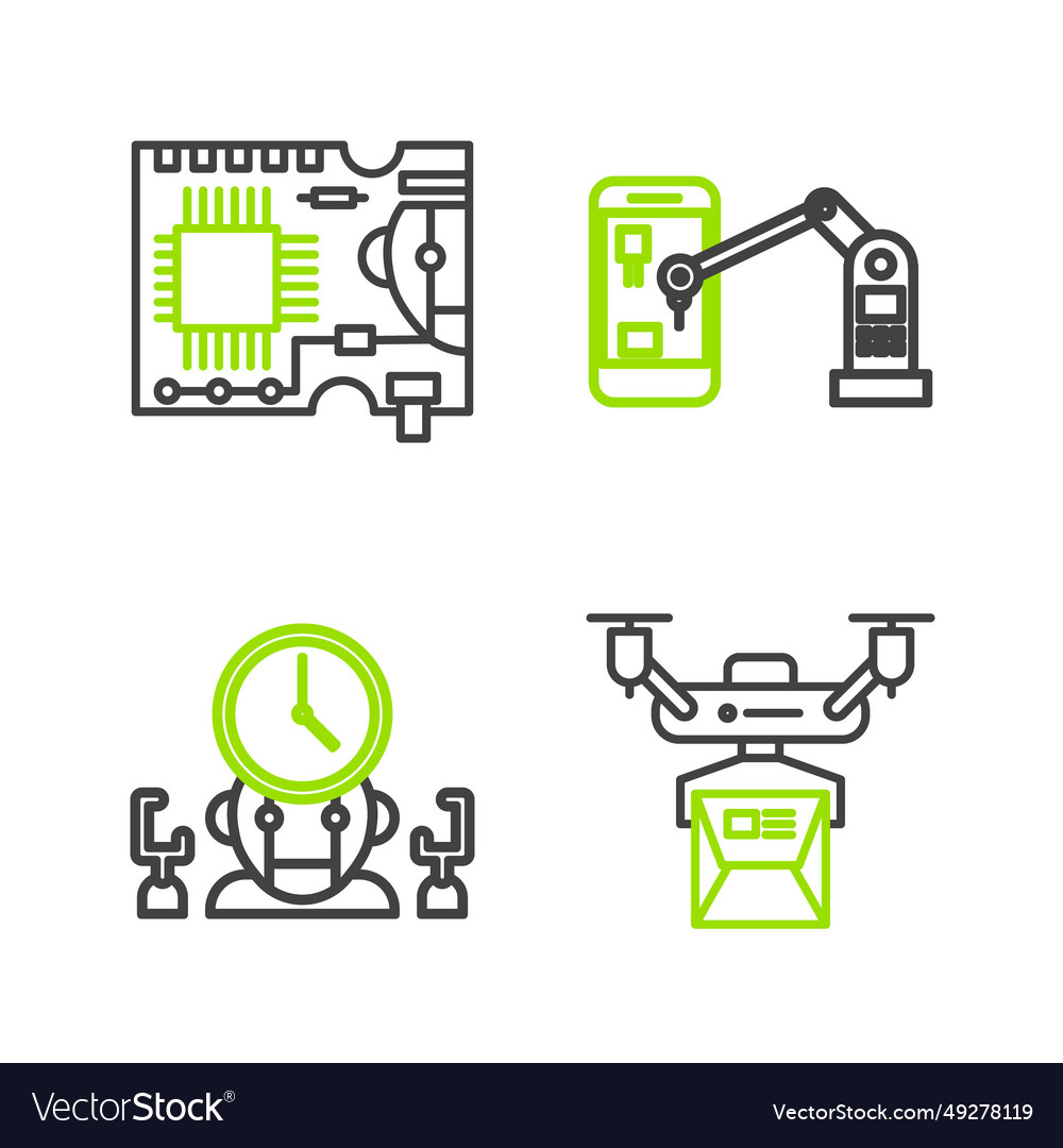 Set line drone delivery concept robot and digital vector image Set line drone delivery concept robot and digital