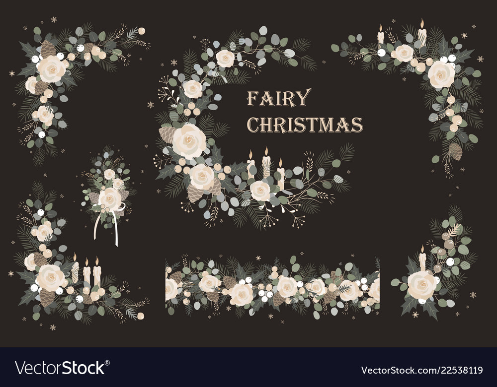 Set of christmas floral compositions