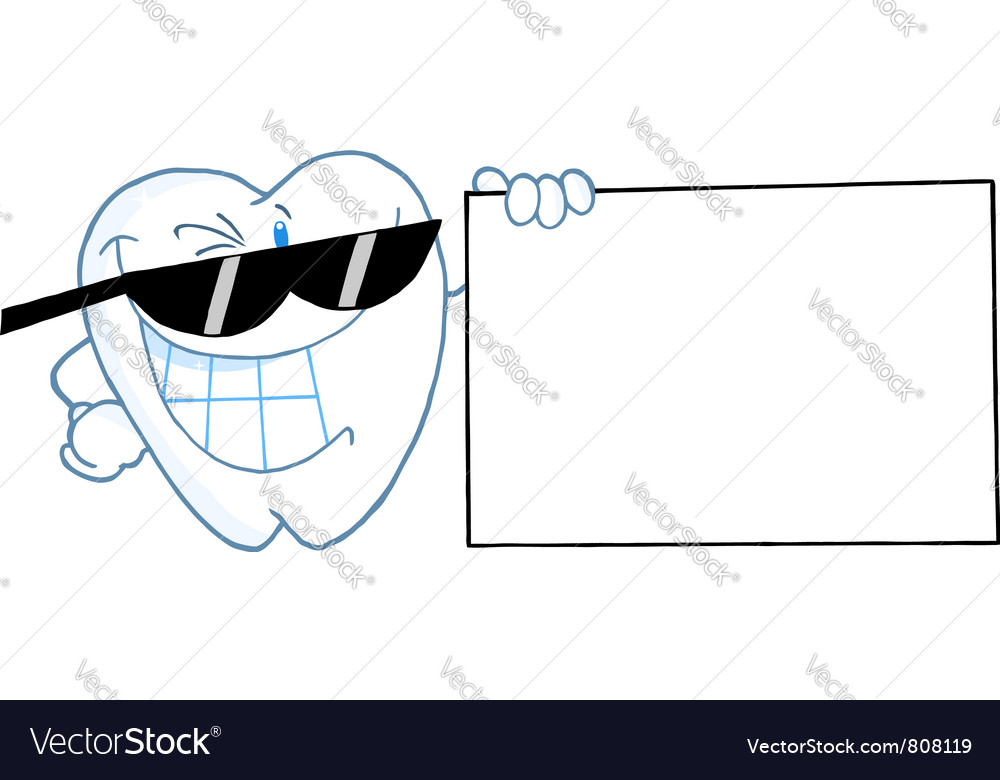 Smiling tooth character presenting a blank sign