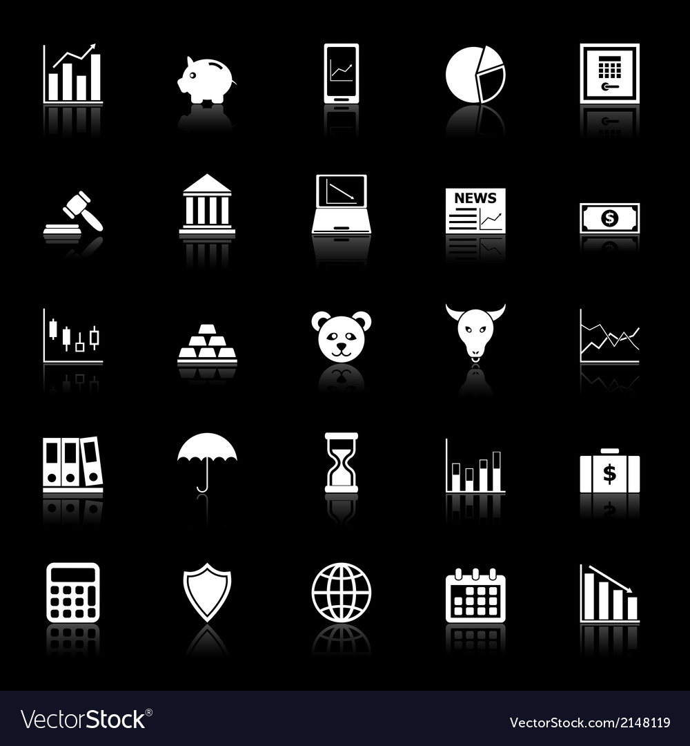 Stock Market Icons With Reflect On Black Vector Image