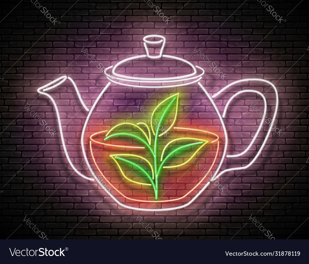 Vintage glow signboard with glass tea pot vector image Vintage glow signboard with glass tea pot