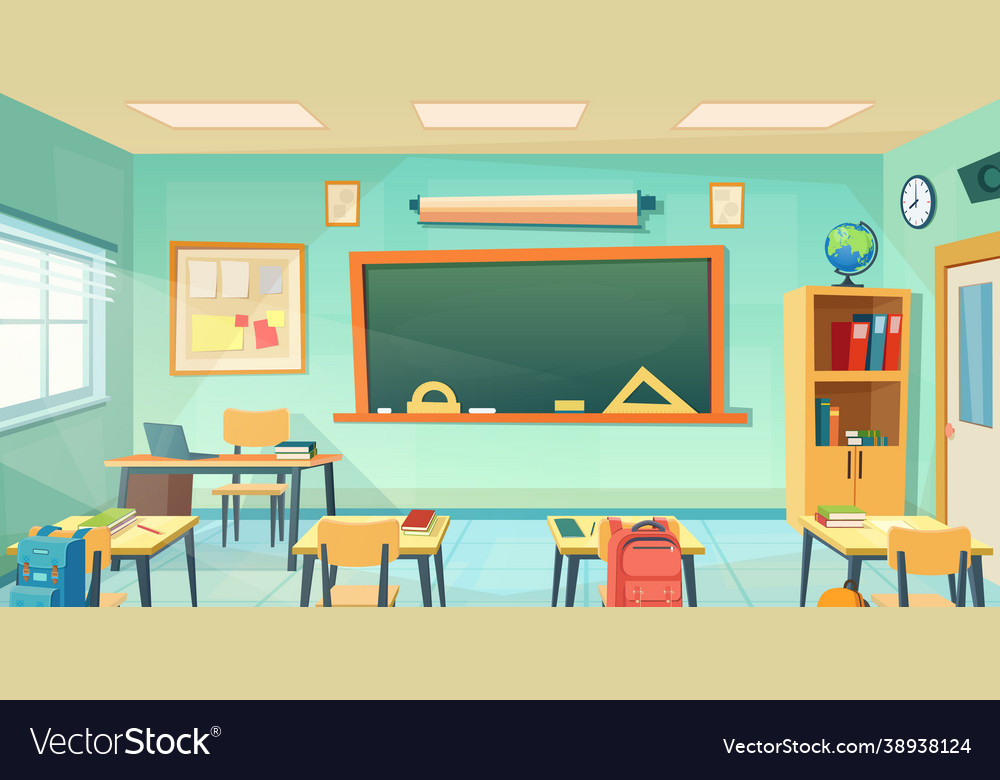 Empty school classroom in cartoon style Royalty Free Vector