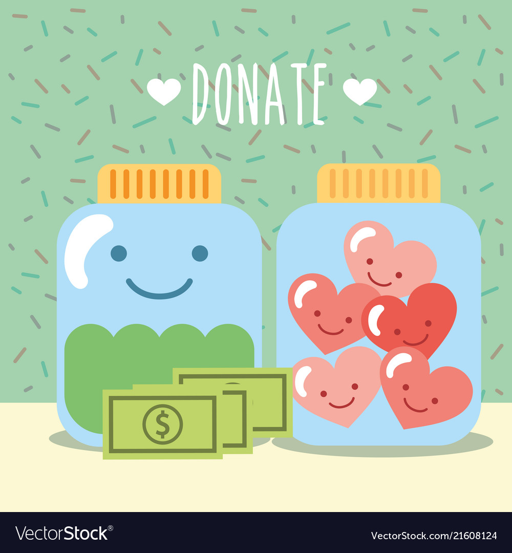 Glass jars with hearts and money donate charity