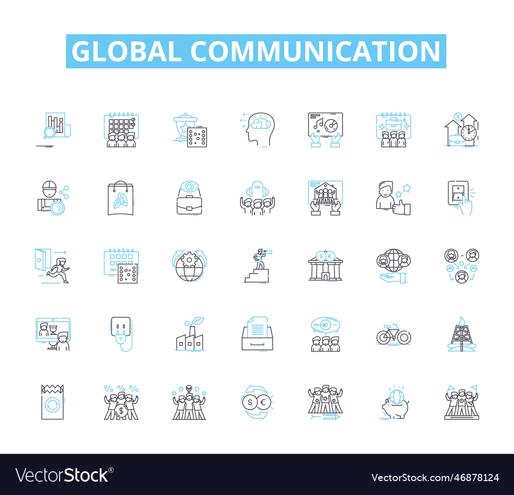 Global communication linear icons set