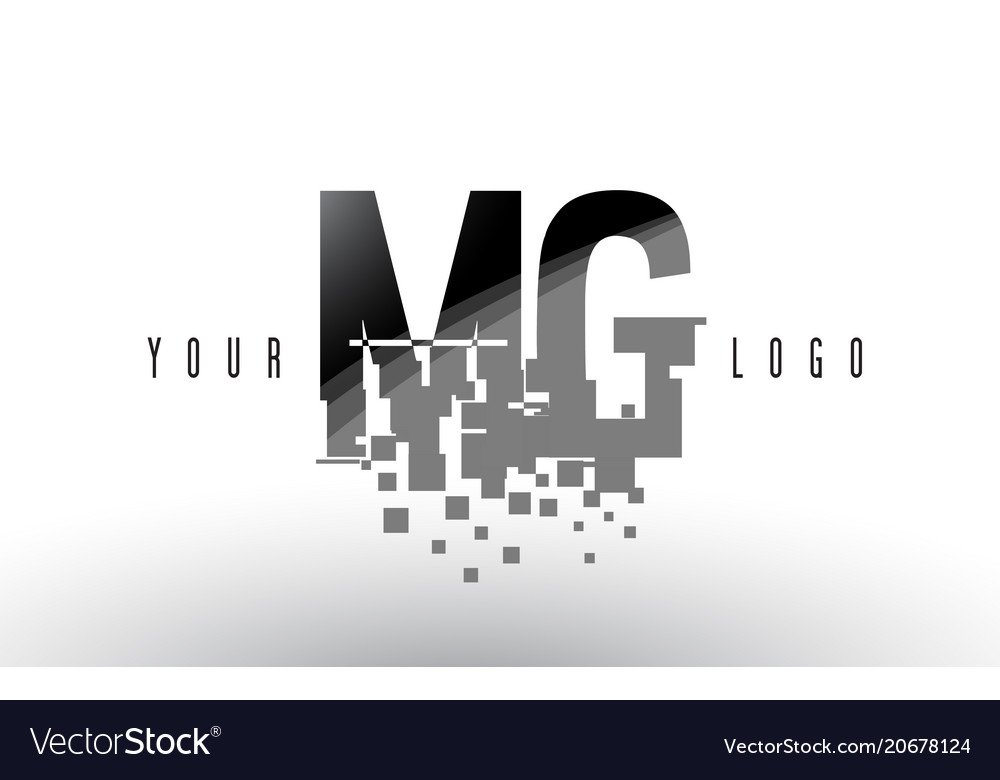 Mg m g Pixelbuchstaben-Logo mit digital zerstreut