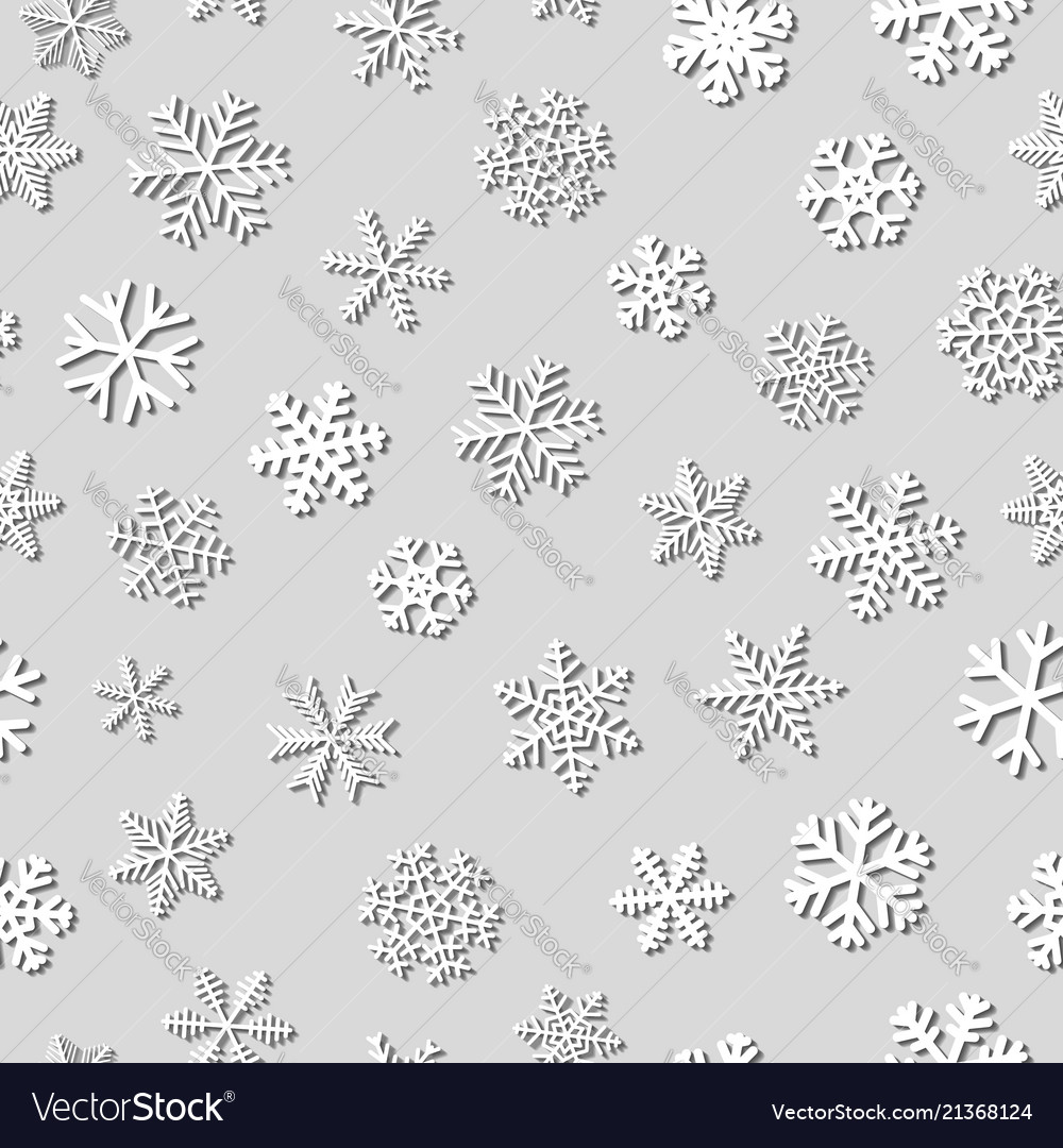 Seamless pattern of snowflakes with shadows