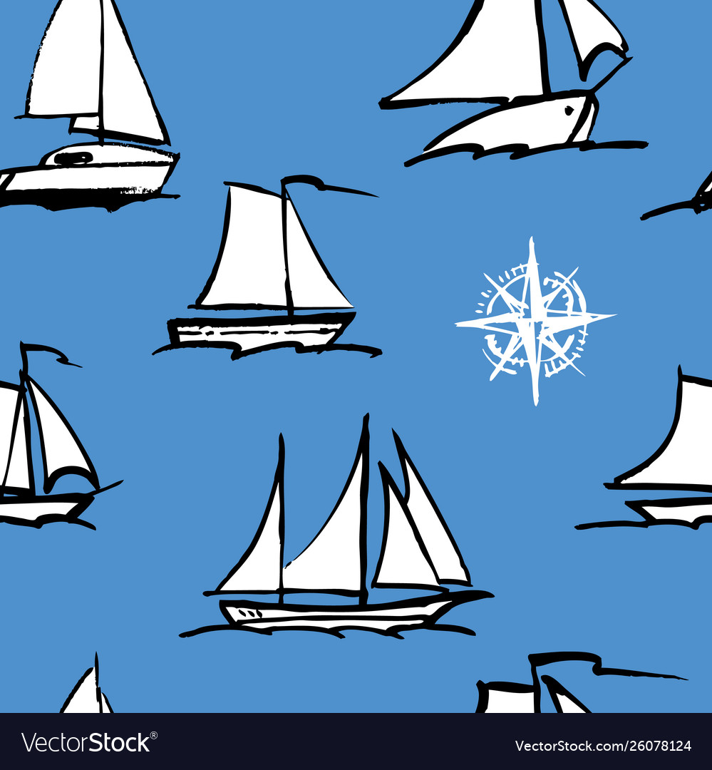 Seamless pattern sailboats sketches