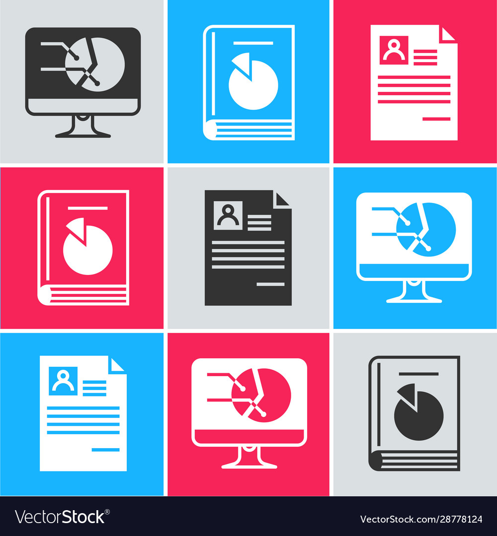 Set computer monitor with graph chart user manual vector image Set computer monitor with graph chart user manual