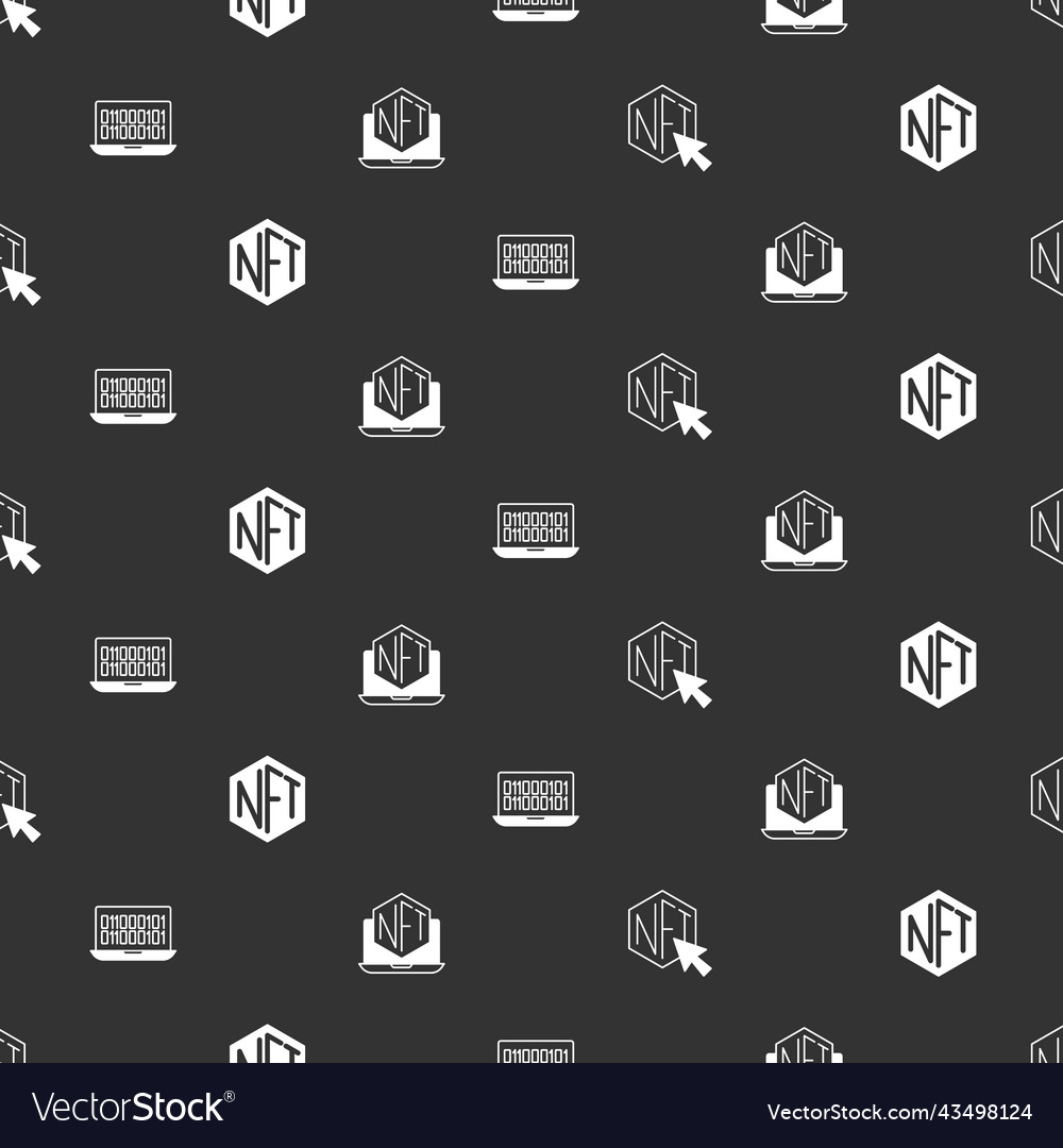 Set nft digital crypto art binary code and laptop vector image Set nft digital crypto art binary code and laptop