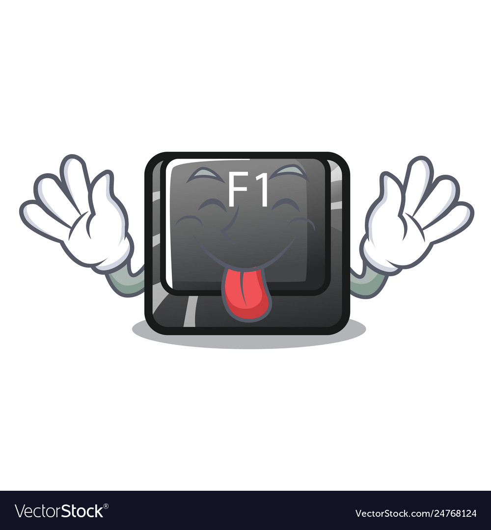 Tongue out cartoon f1 button installed on keyboard