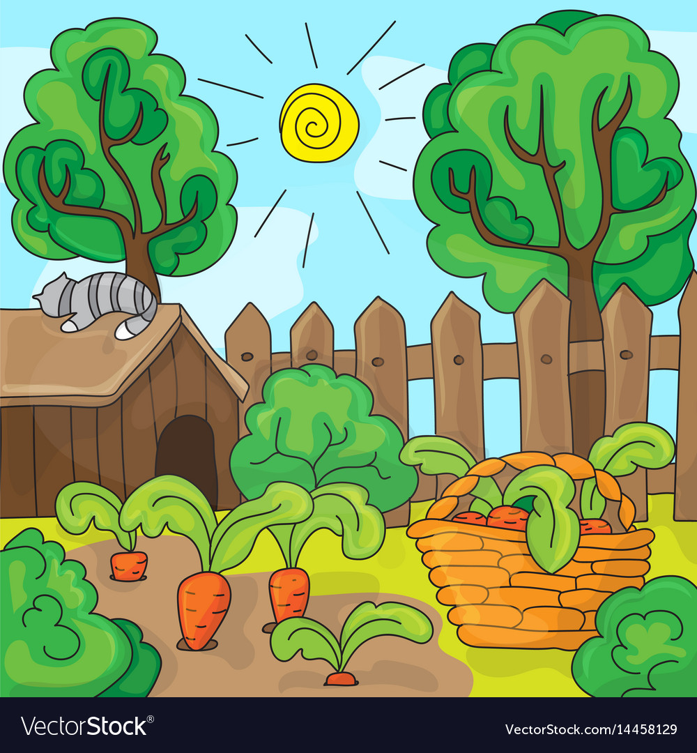 Cartoon garden with carrots Royalty Free Vector Image