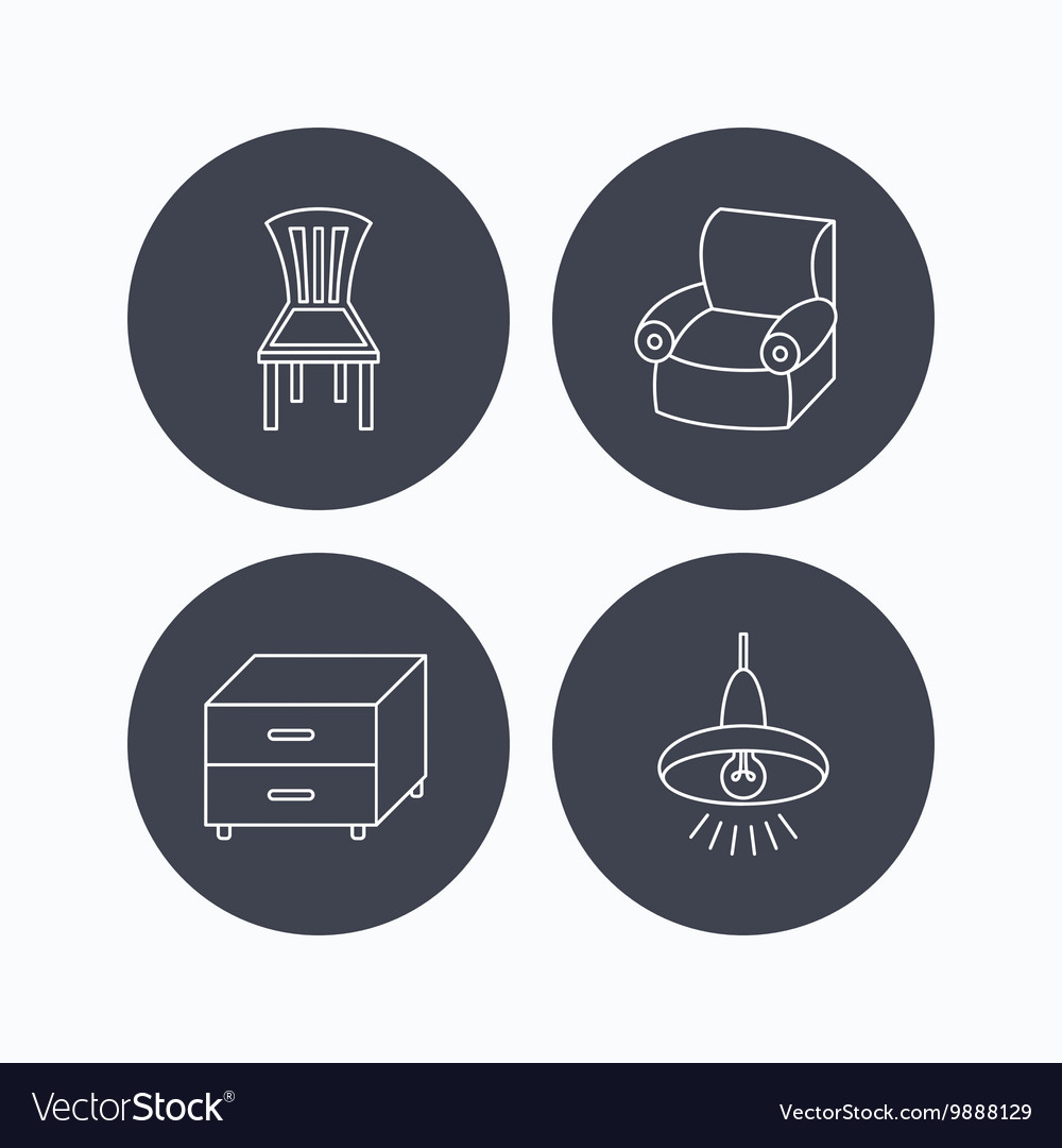 Deckenleuchte Nachttisch und Sessel Icons
