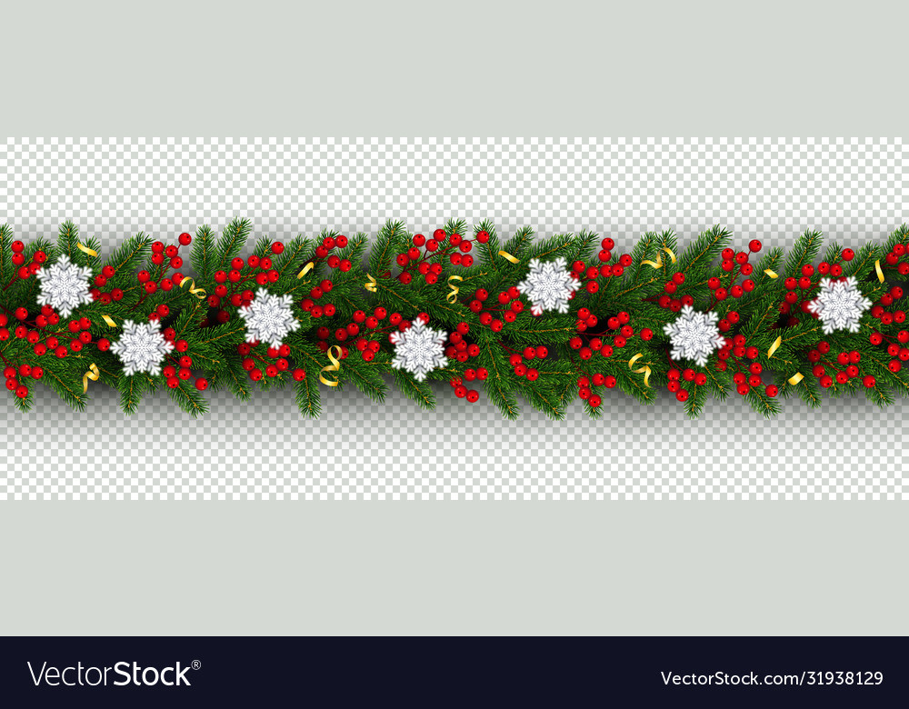 Christmas tree branches snowflake border