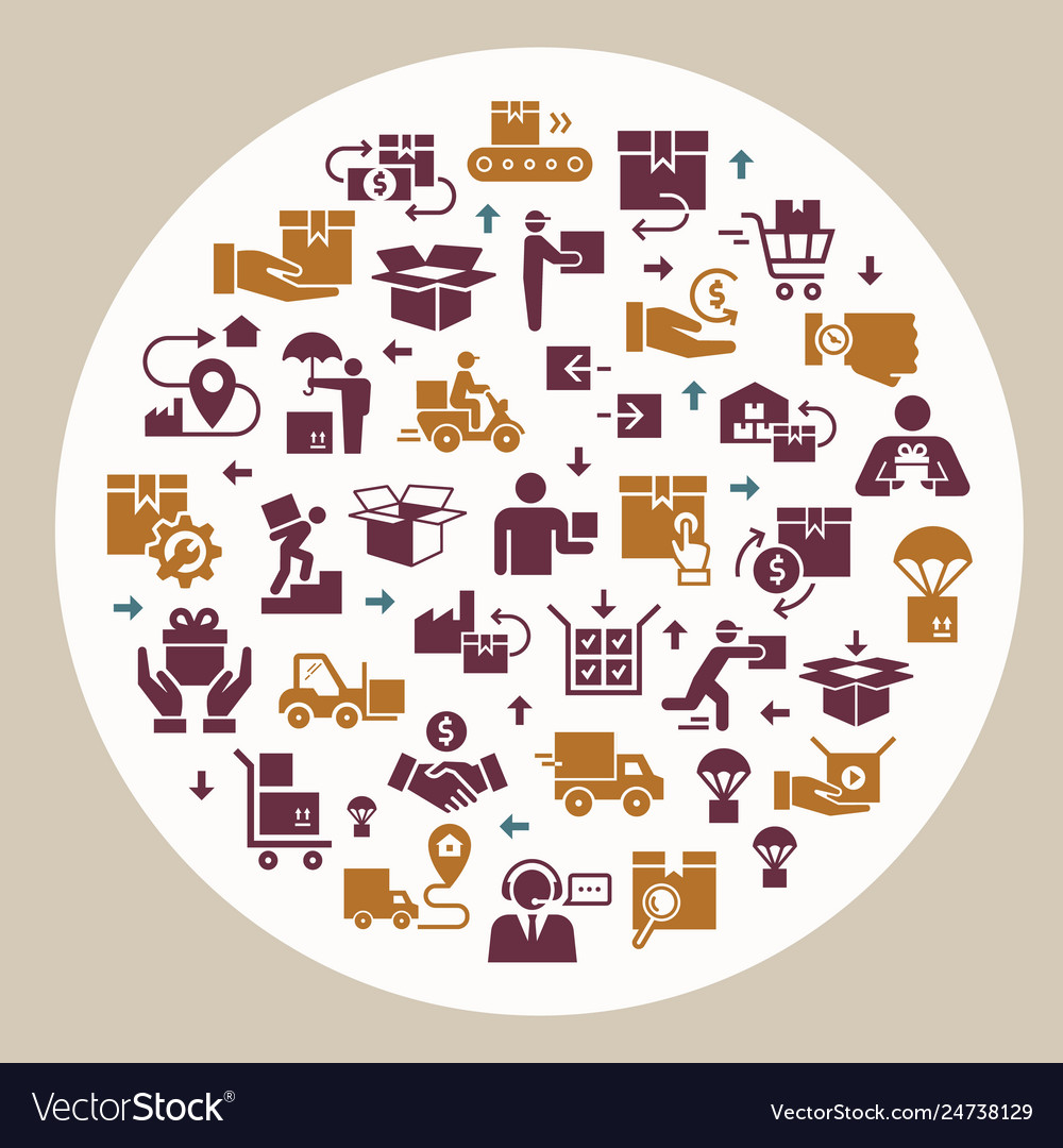 Circular template delivery logistic set in flat