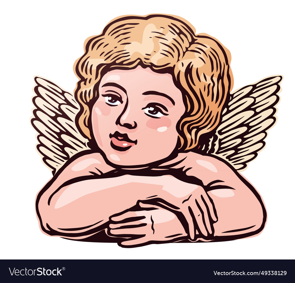 Cute little baby angel with wings hand drawn Vector Image