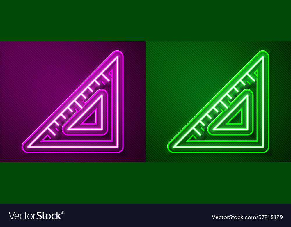 Glowing neon line triangular ruler icon isolated