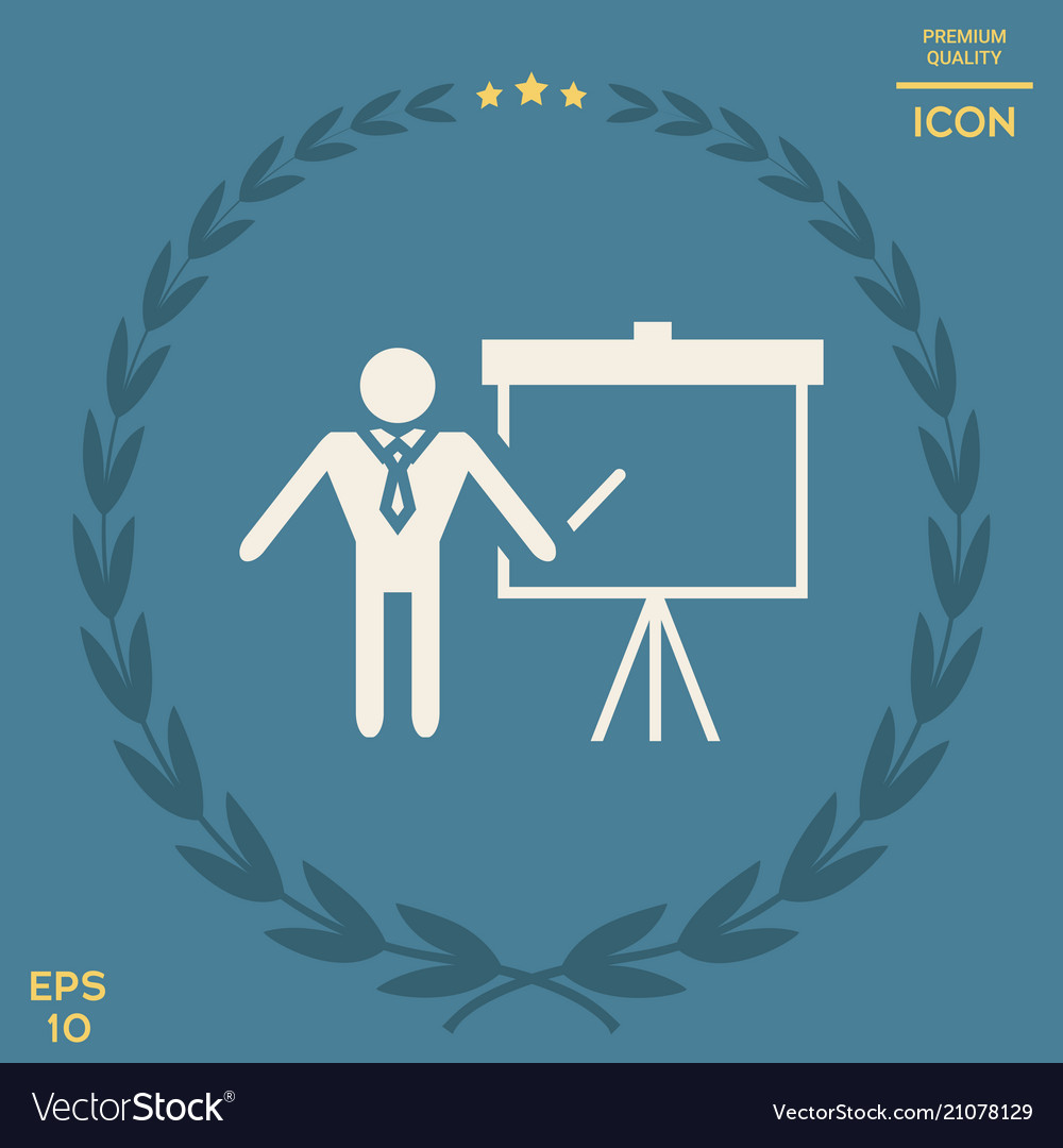 Presentation sign icon man standing with pointer