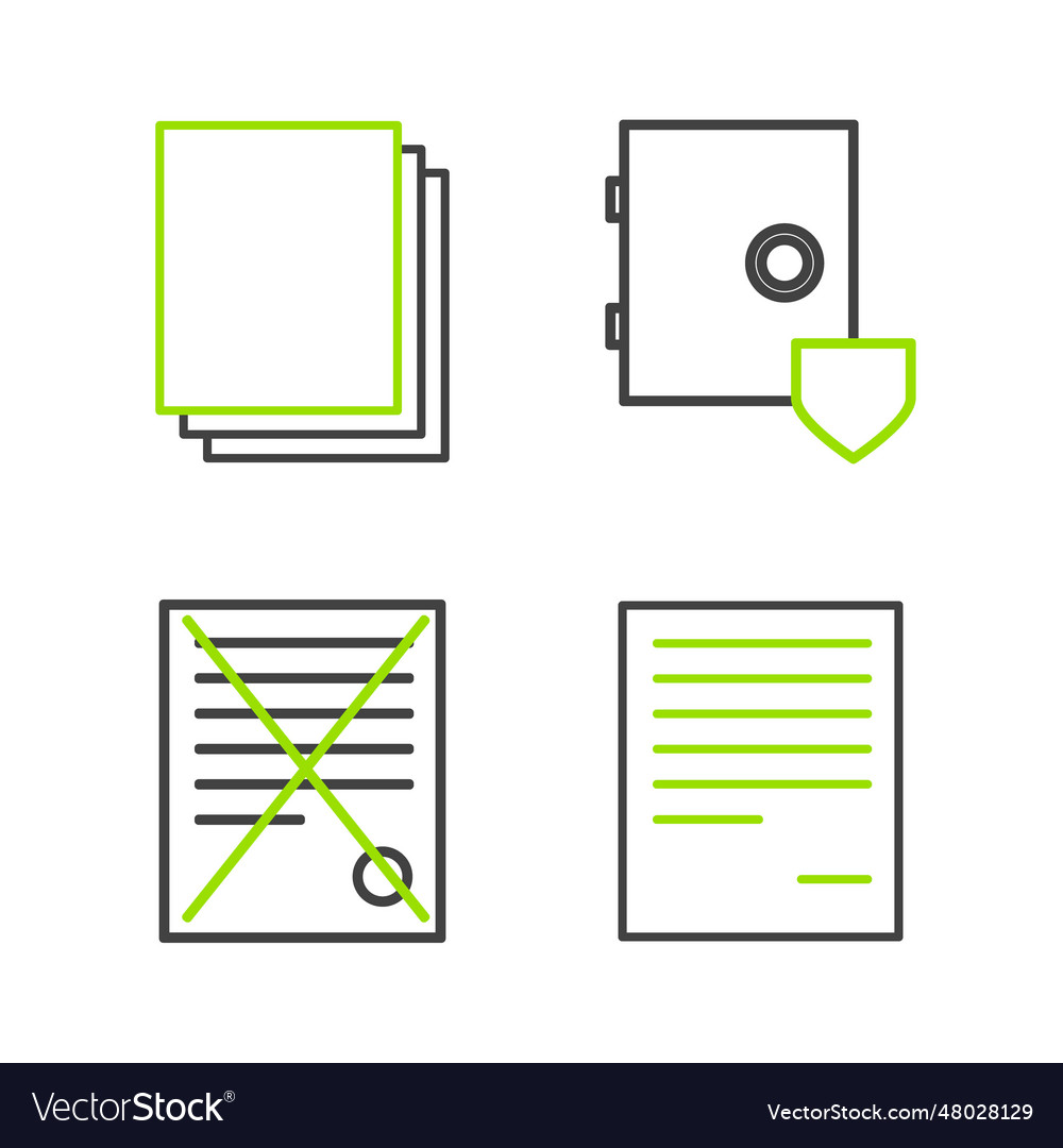 Set line document delete file safe vector image Set line document delete file safe