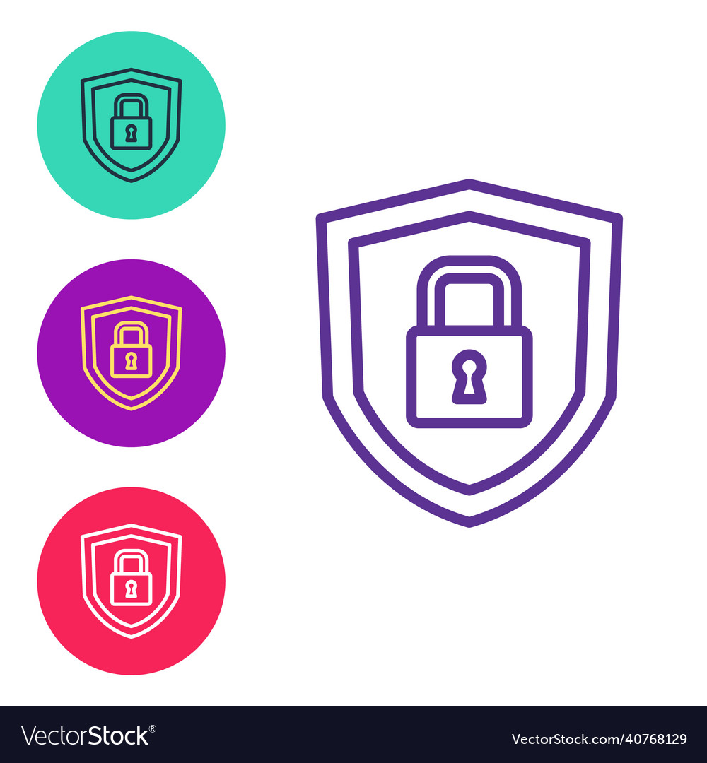 Set line shield security with lock icon isolated