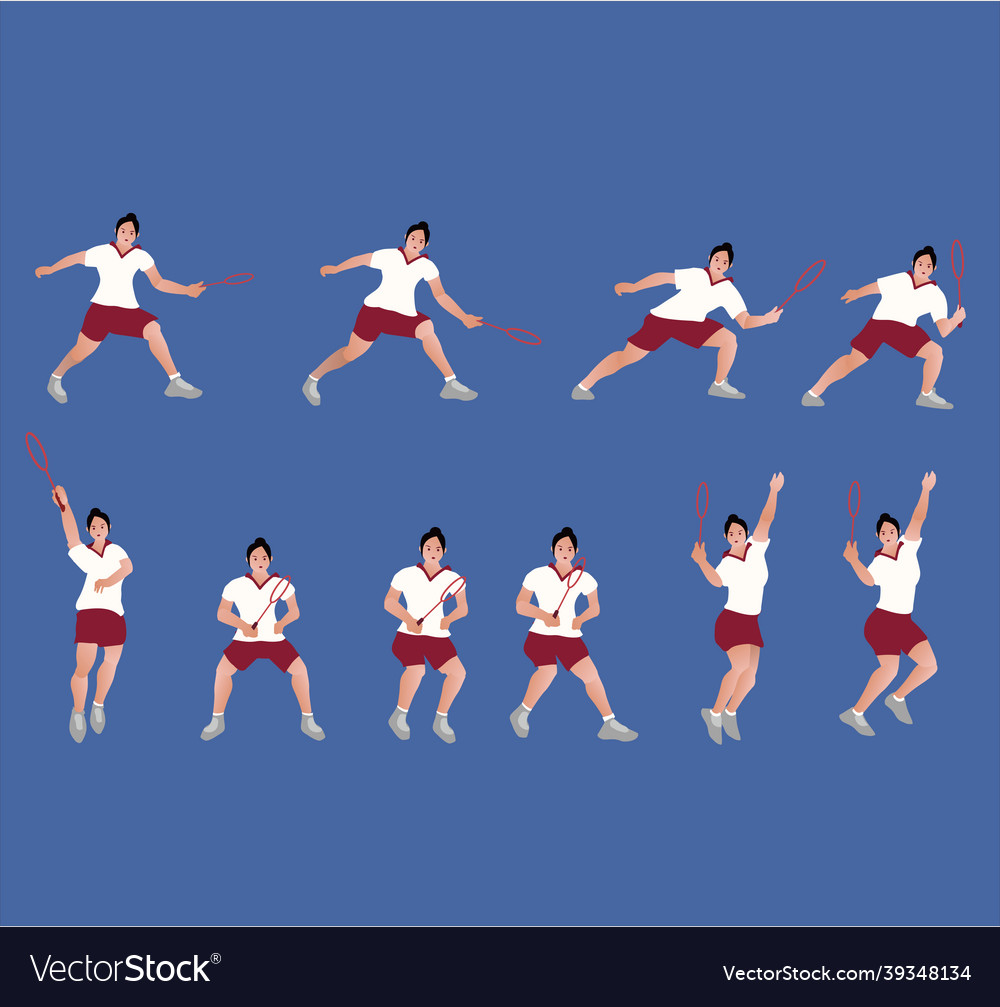 Badminton player with different of posts Vector Image