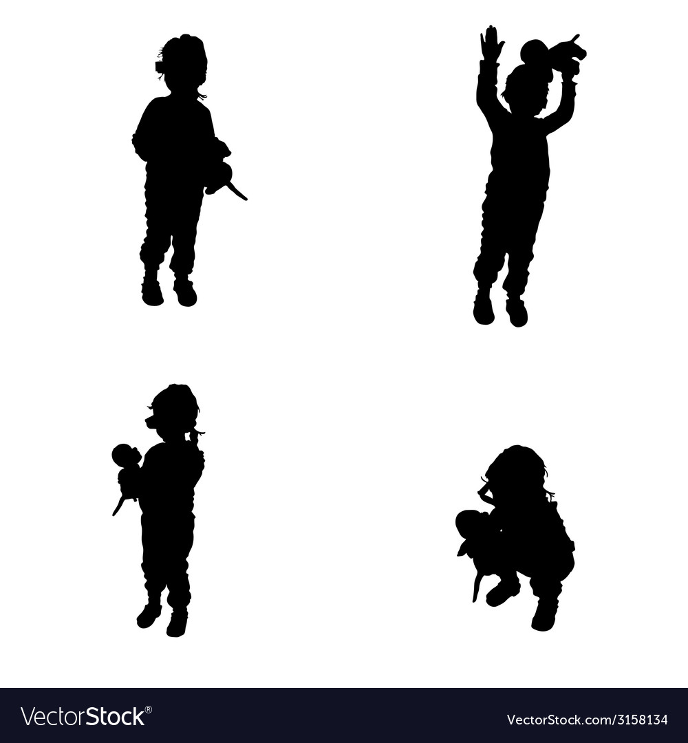 child posing with a toy in his hand silhouette vector image