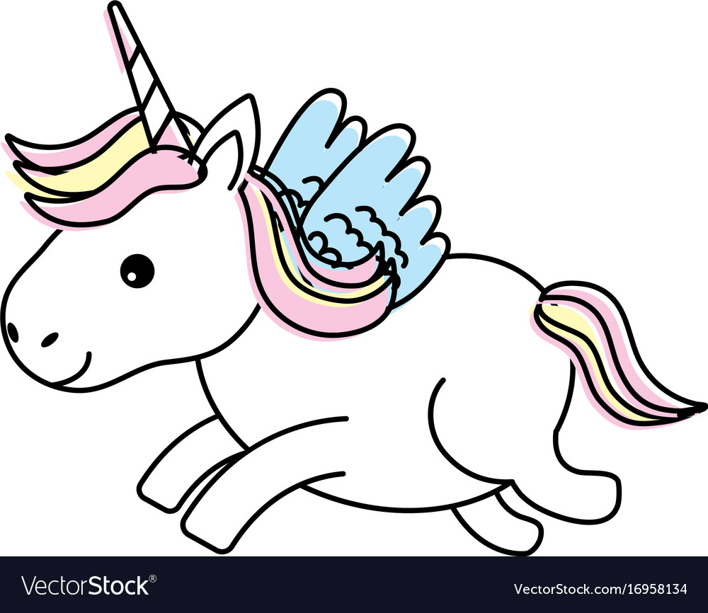 Cute unicorn with horn and wings design