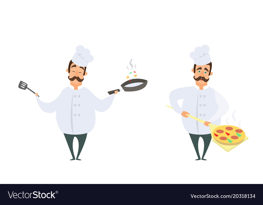 Funny characters of chef in action poses