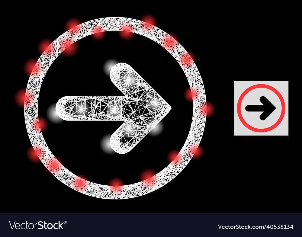 Glowing linear mesh right pointer icon vector image Glowing linear mesh right pointer icon