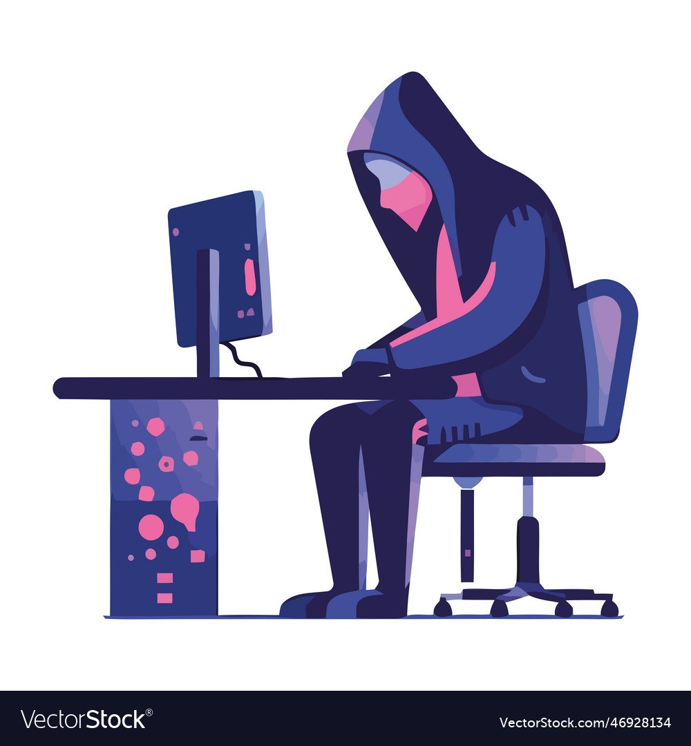 Hacker man typing on computer in isolated