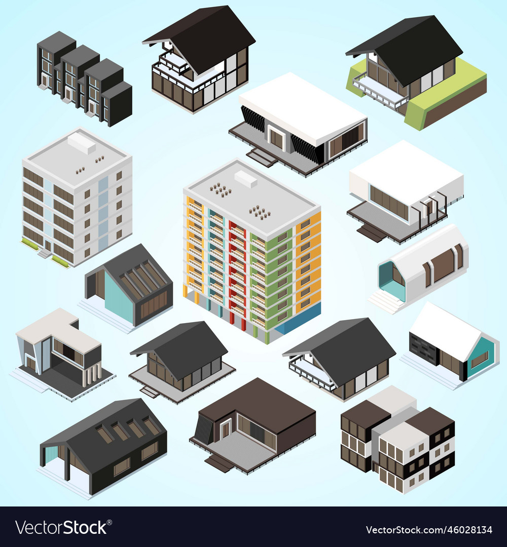 Isometric set modular frame building Vector Image Isometric set modular frame building