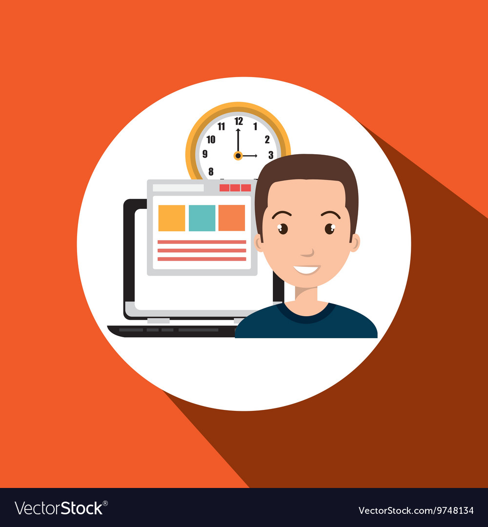 Man and computer isolated icon design