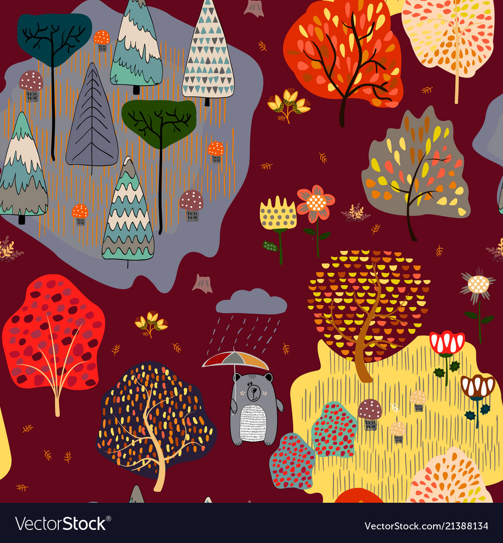 Seamless background with stylized autumn trees