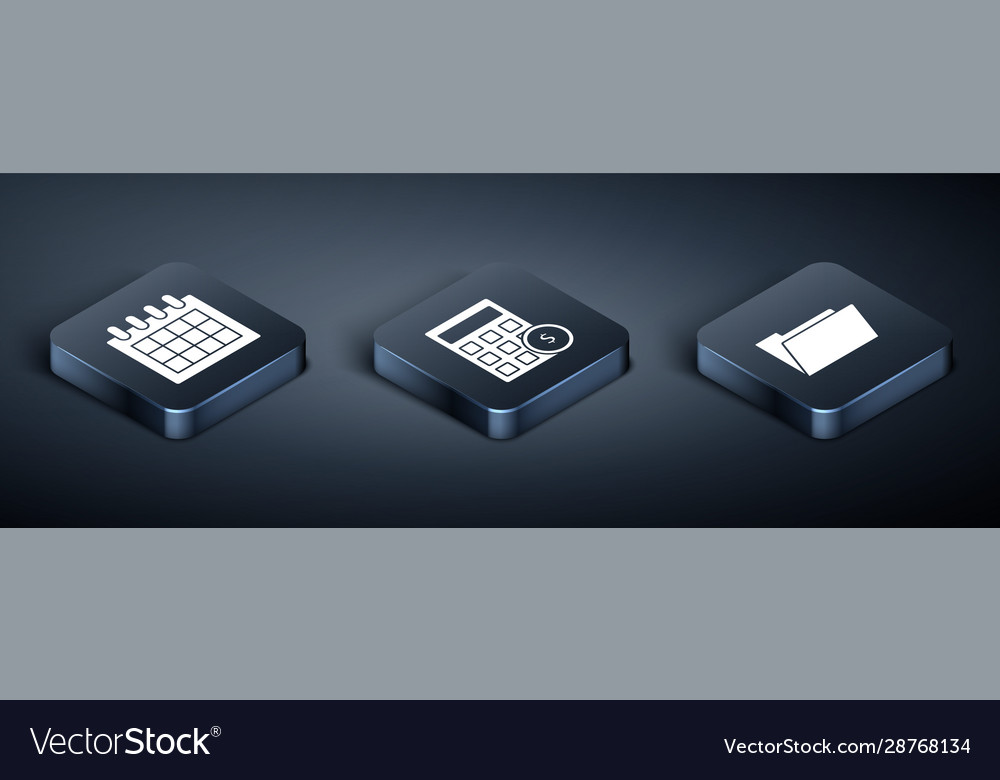 Set isometric calendar document folder