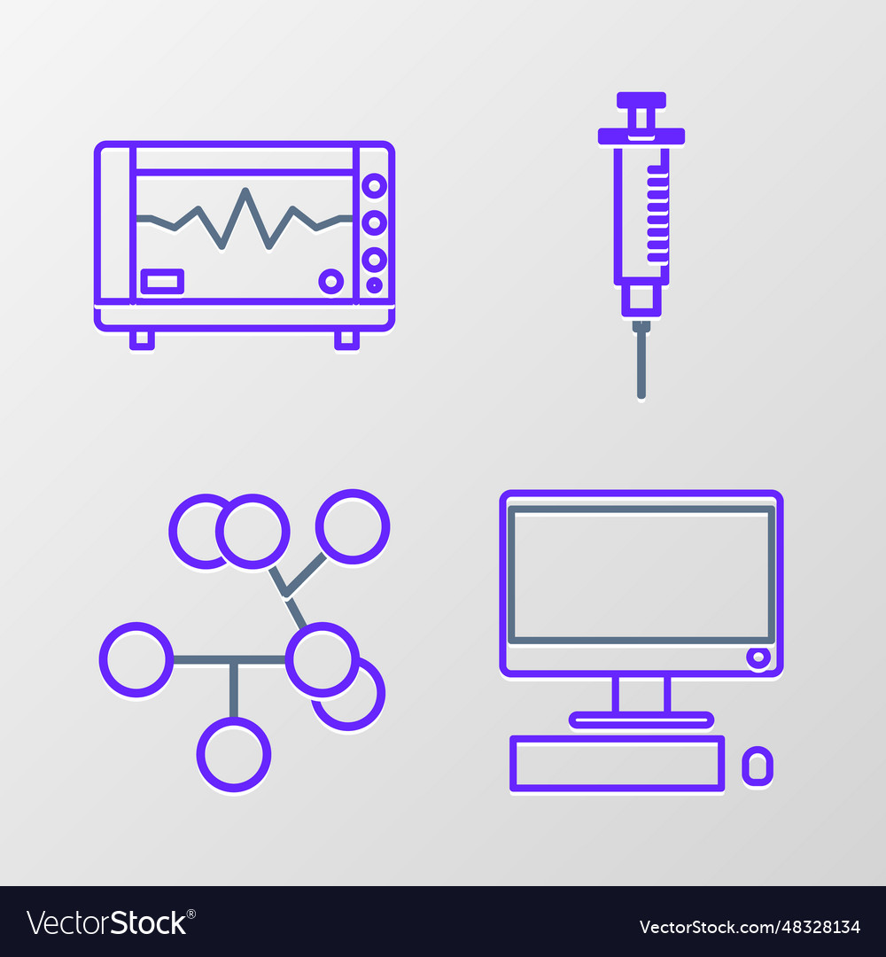 Set line computer monitor with keyboard and mouse vector image Set line computer monitor with keyboard and mouse