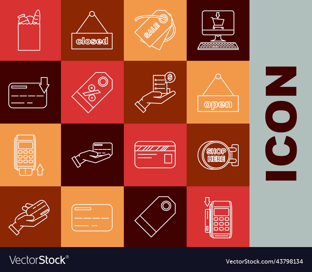 Set line pos terminal with inserted credit card Vector Image Set line pos terminal with inserted credit card