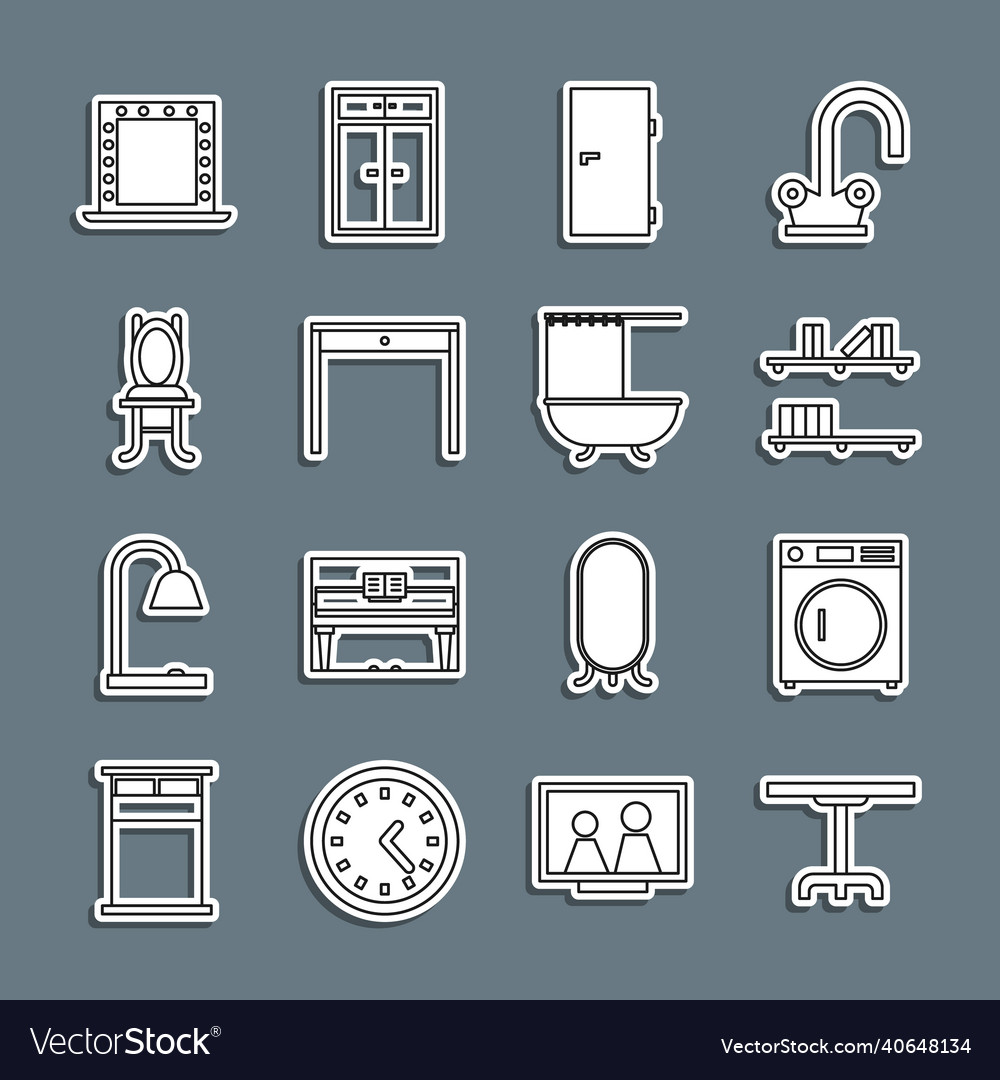 Set line round table washer shelf with books vector image Set line round table washer shelf with books