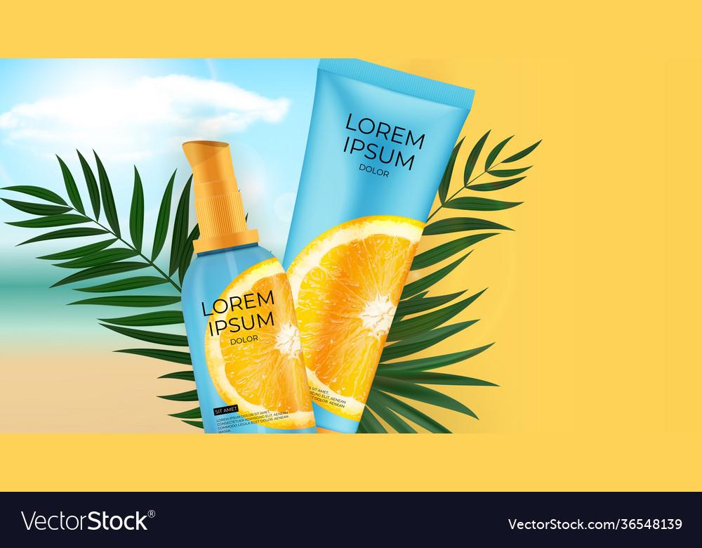 3d realistic vitamin c sunscreens cream bottle Vector Image