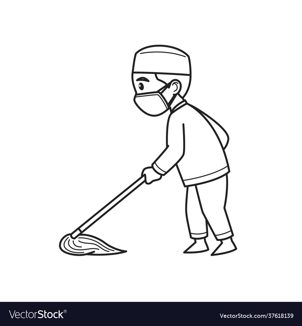 Boy characters mopping when wearing face masks