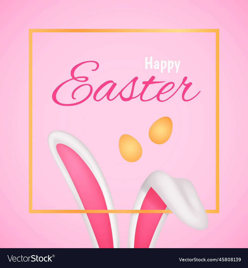 Bunny ears frame easter rabbit 3d ear with gold vector image Bunny ears frame easter rabbit 3d ear with gold
