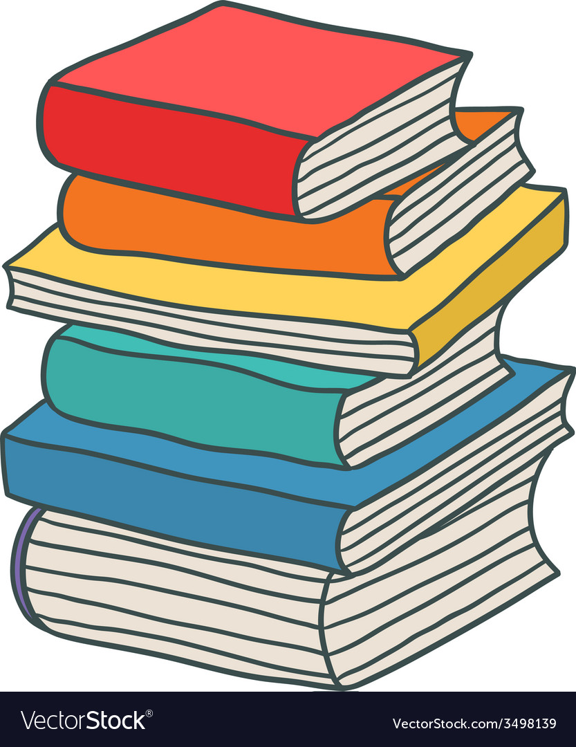 Cartoon hand drawn stack books Royalty Free Vector Image