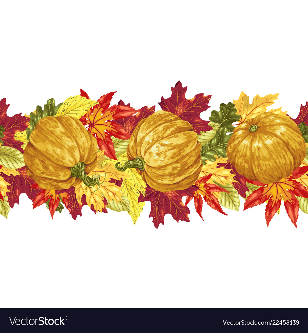 Horizontal Seamless Line With Autumn Leaves Vector Image