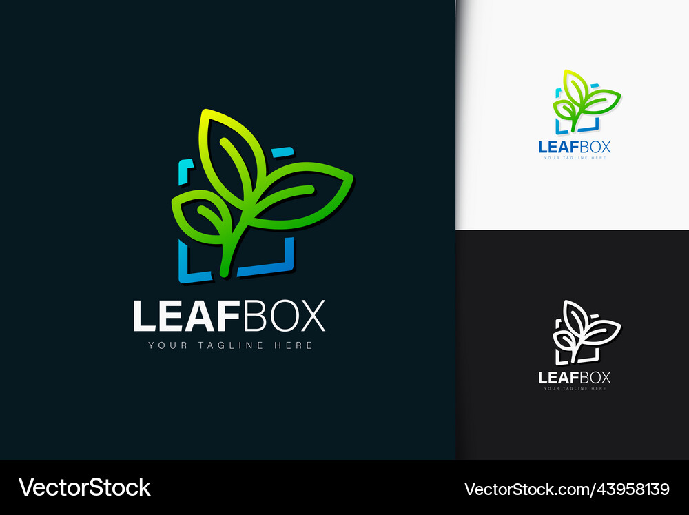Leaf box logo design with gradient Royalty Free Vector Image