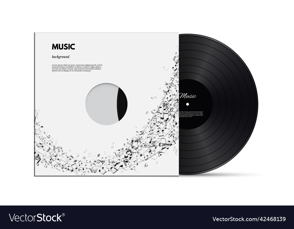 Musical background with vinyl disc and cover Vector Image Musical background with vinyl disc and cover
