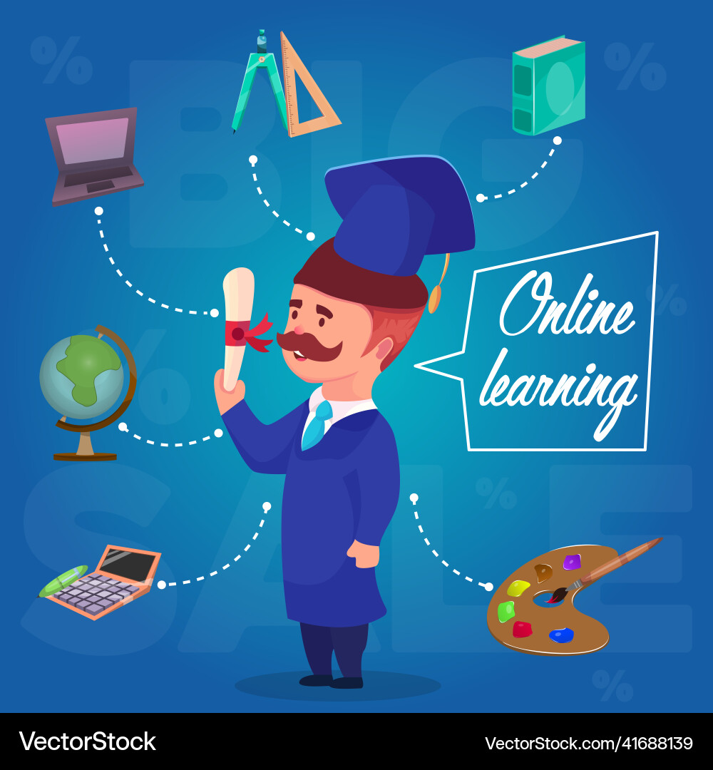 Online learning character concept Royalty Free Vector Image