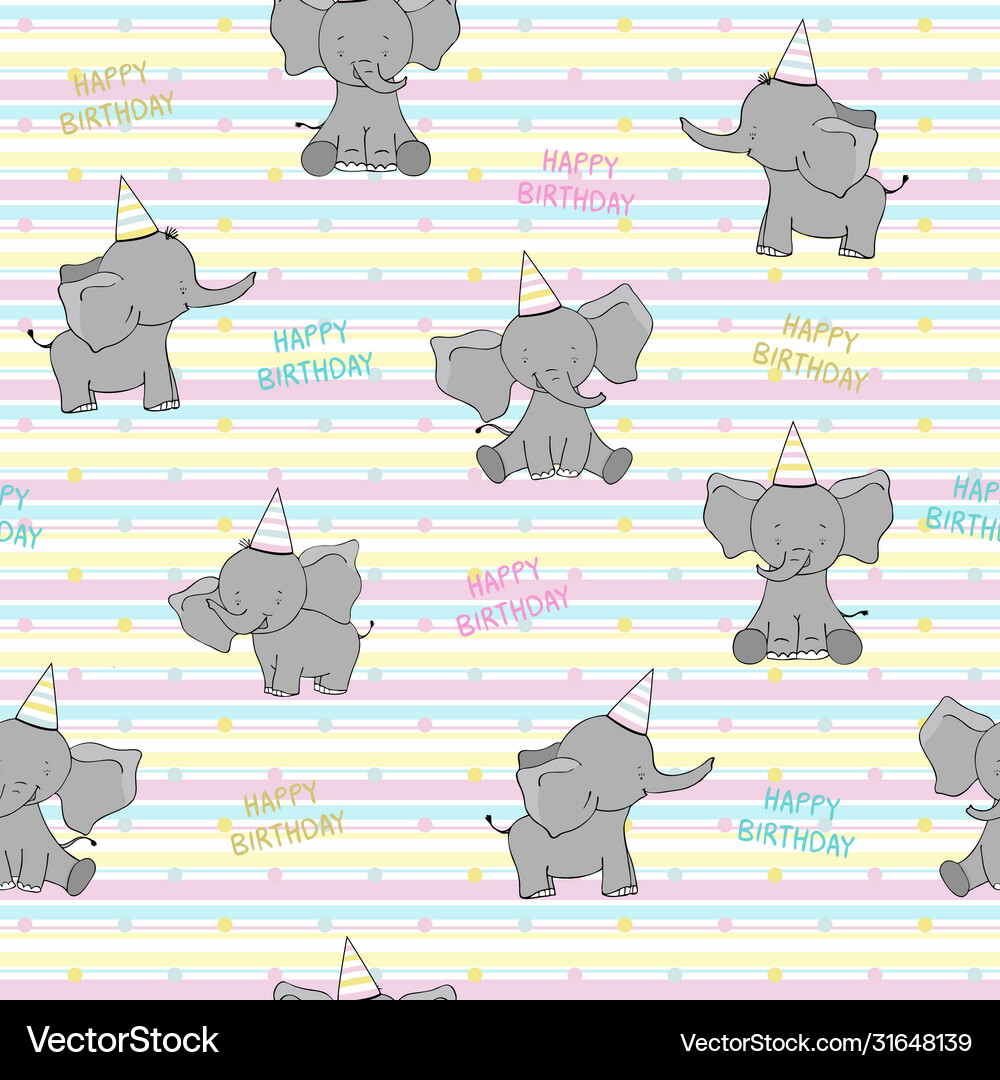 Seamless cute cartoon elephants on yellow Vector Image