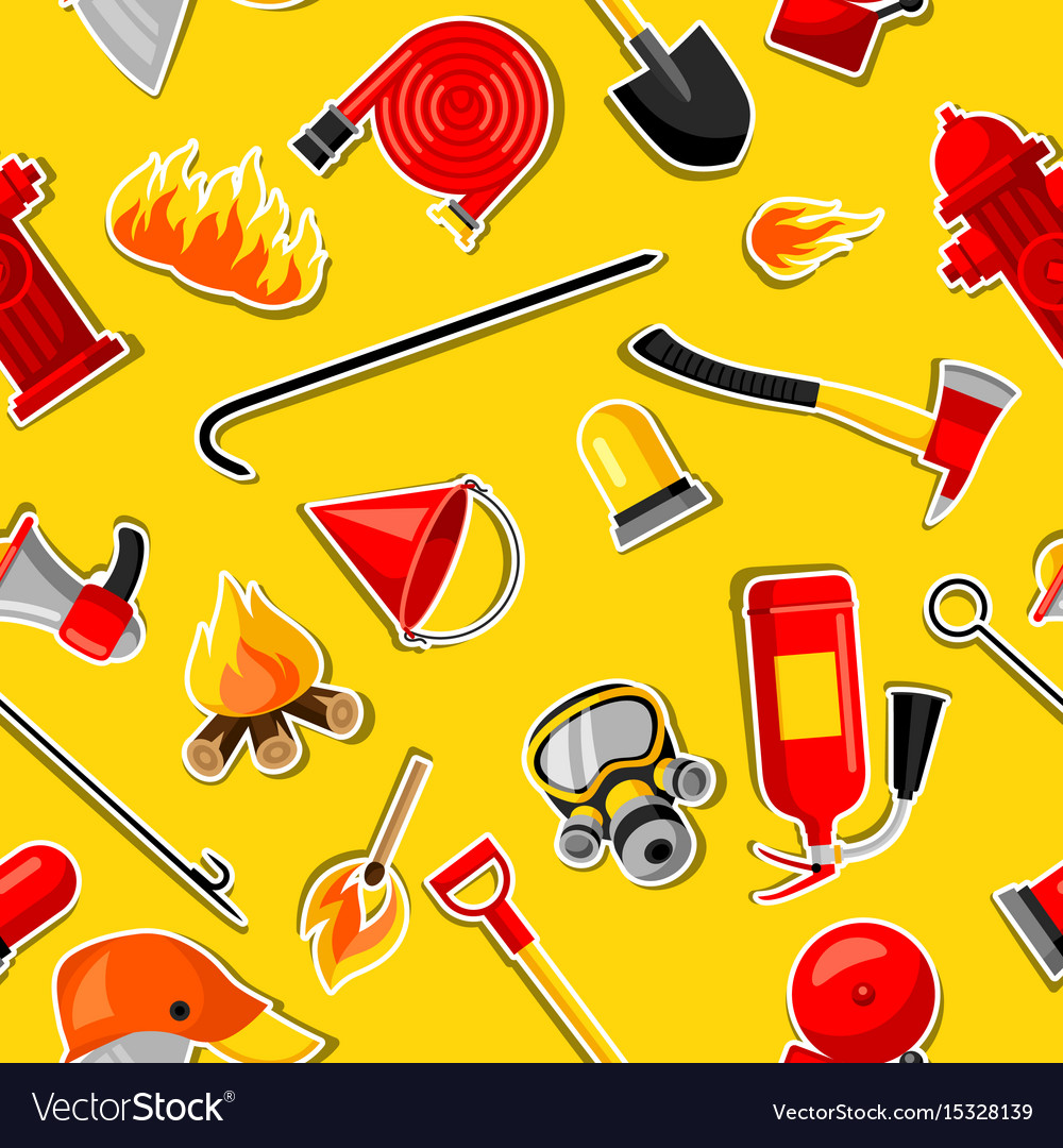 Seamless pattern with firefighting stickers fire