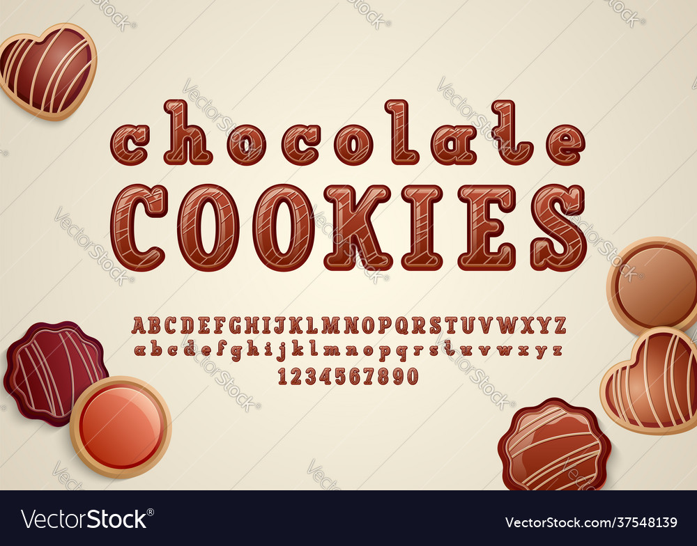 Slab serif 3d font alphabet chocolate style Vector Image