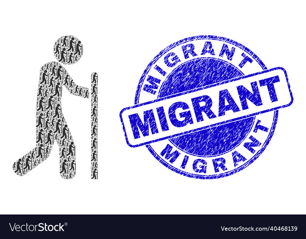Textured migrant seal and walking guy recursive vector image Textured migrant seal and walking guy recursive