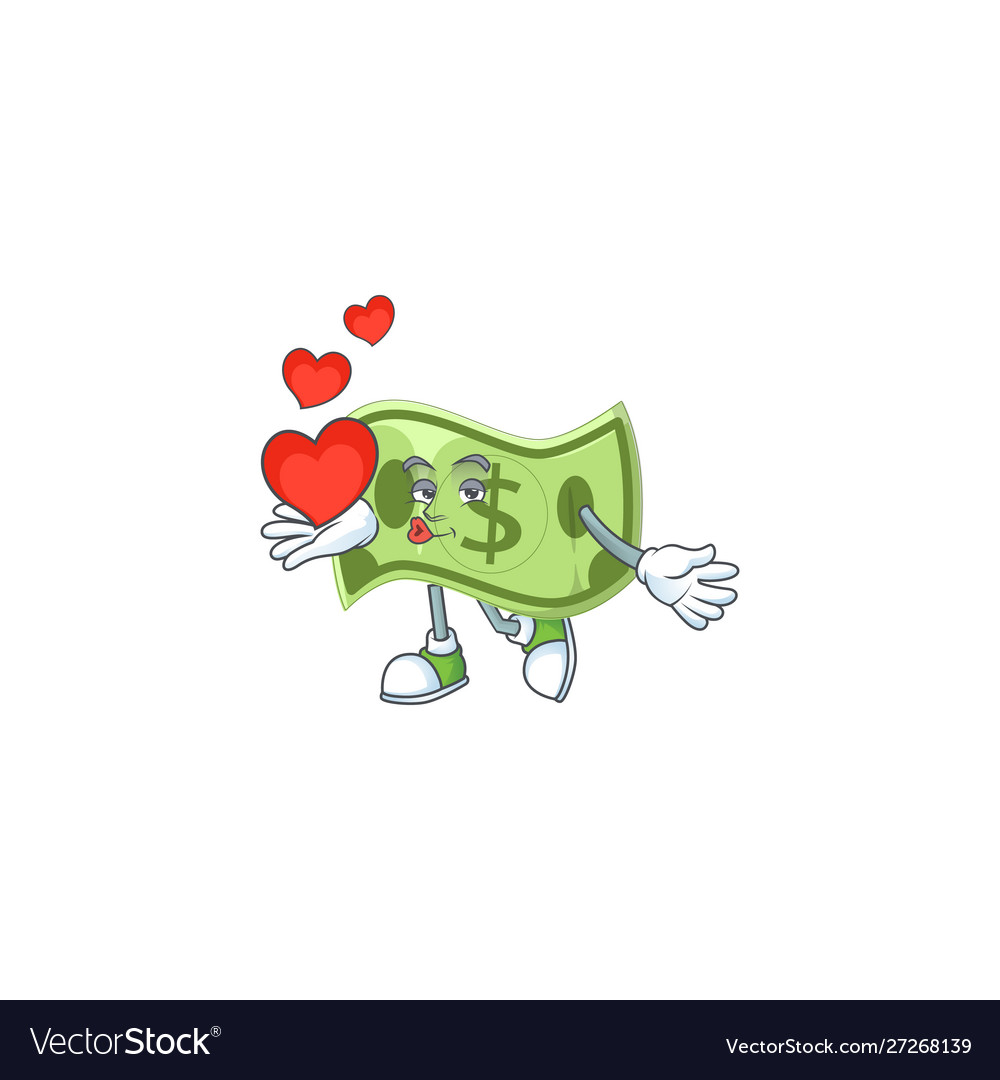 With heart paper money cartoon character mascot Vector Image